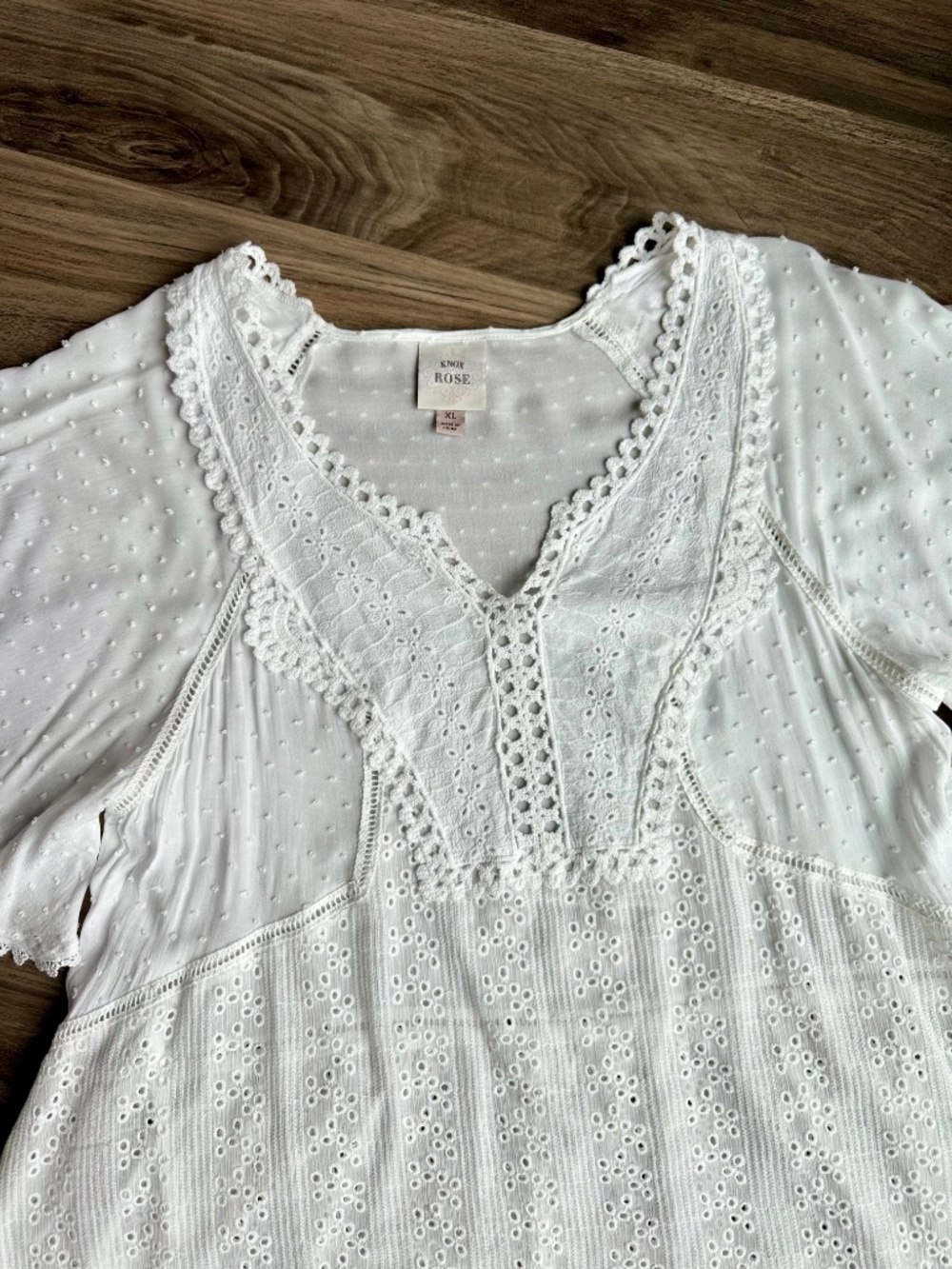 Romantic Boho Knox Rose White Eyelet Lace Flutter Sleeve Blouse XL - Picture 3 of 11